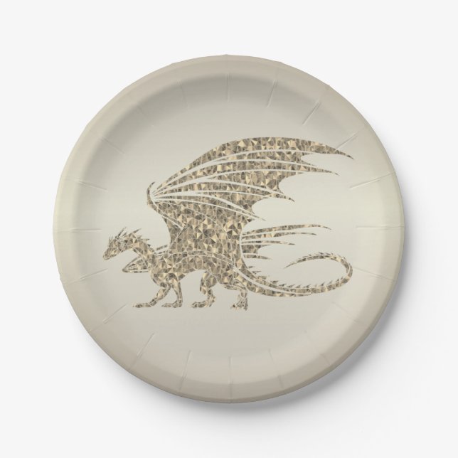 Amazing Mosaic Dragon Golden Paper Plate (Front)
