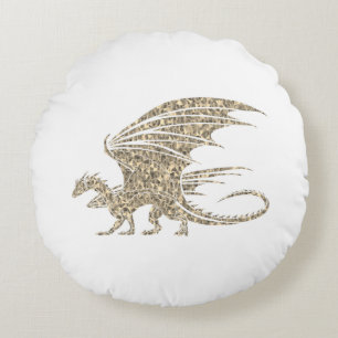 Amazing Mosaic Dragon Golden Round Cushion