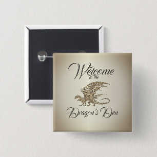 Amazing Mosaic Dragon Golden Welcome 15 Cm Square Badge