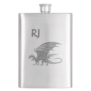 Amazing Mosaic Dragon Monogram Hip Flask