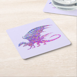 Amazing Mosaic Dragon Purple Square Paper Coaster