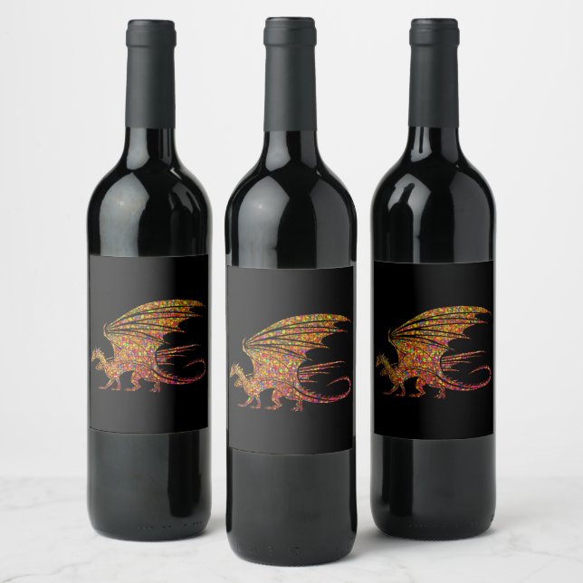 Amazing Mosaic Dragon  Wine Label (Bottles)