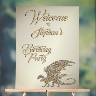 Amazing Mosaic Gold Dragon Personal Birthday Acrylic Sign