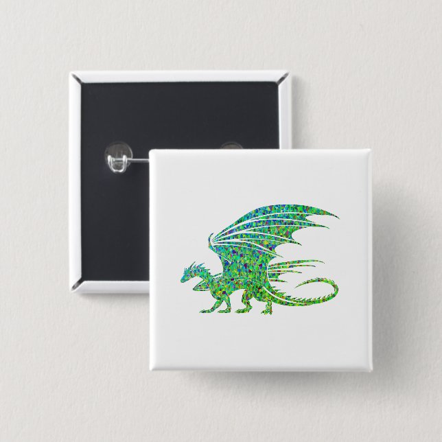 Amazing Mosaic Green Dragon 15 Cm Square Badge (Front & Back)