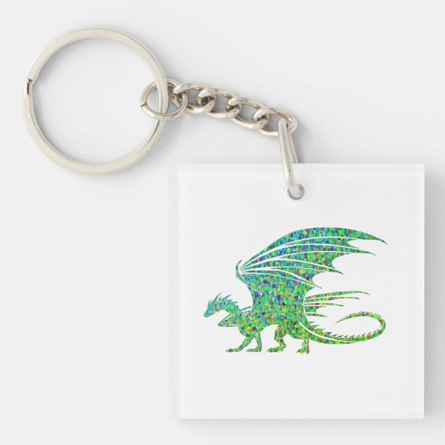 Amazing Mosaic Green Dragon Key Ring (Front)