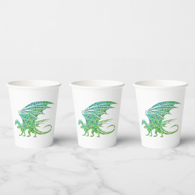 Amazing Mosaic Green Dragon Paper Cups (Multi)