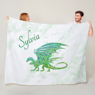 Amazing Mosaic Green Dragon Personal Fleece Blanket