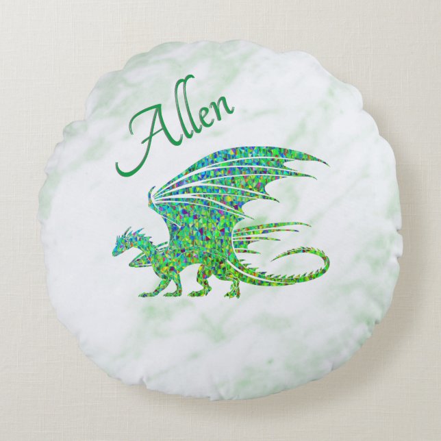 Amazing Mosaic Green Dragon Personal Round Cushion (Front)