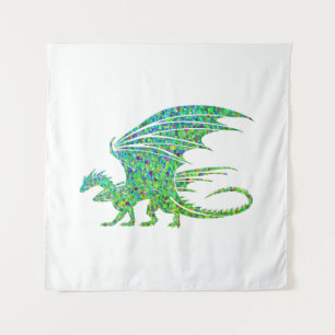 Amazing Mosaic Green Dragon Tapestry