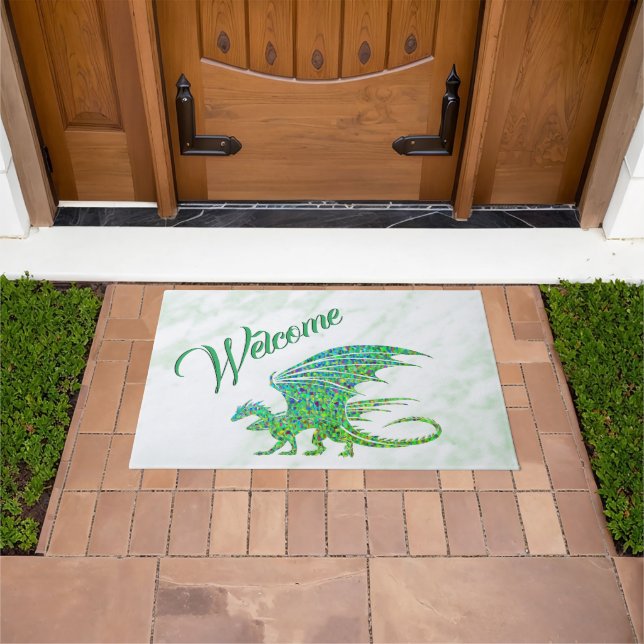 Amazing Mosaic Green Dragon Welcome Doormat (Outdoor)