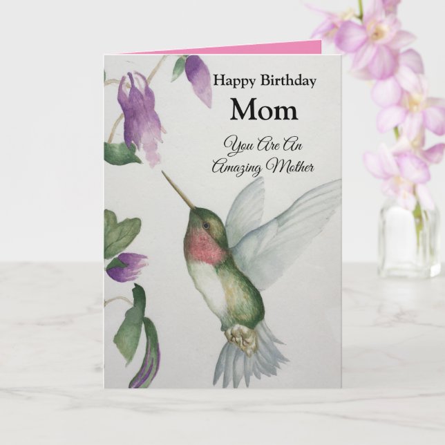 Amazing Mother Happy Birthday Sweet Hummingbird Card (Orchid)