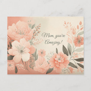 Amazing Mum with Coral Watercolor Flowers Postcard