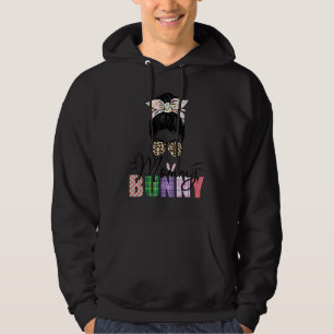 Amazing Mummy Bunny Messy Bun Leopard Happy Easter Hoodie