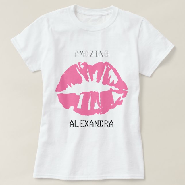 Amazing Name Kiss Lipstick Customised Girly Pink T-Shirt (Design Front)