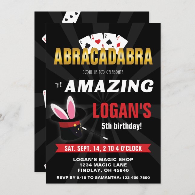 Amazing Name Magician Birthday, Any Age Party Invitation (Front/Back)
