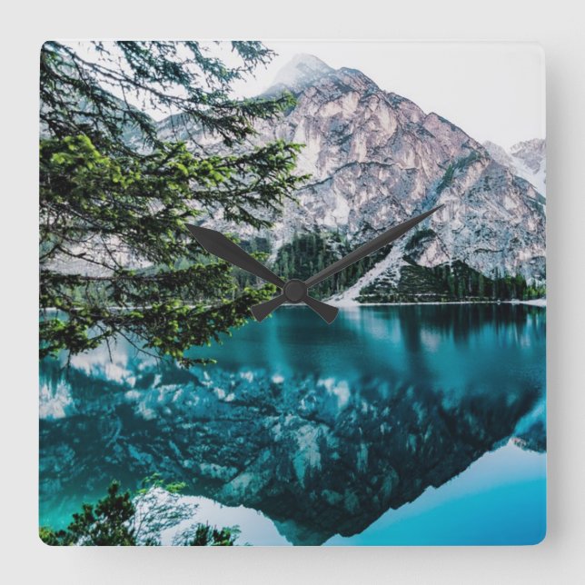 amazing nature blue lake in the mountains square wall clock (Front)