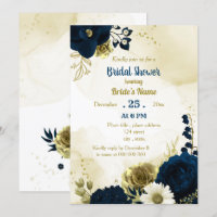 Amazing navy blue ivory flowers gold bridal shower