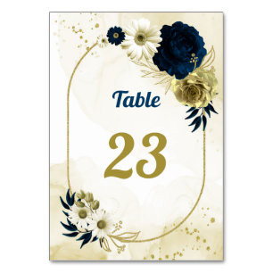 Amazing navy blue ivory flowers gold table number