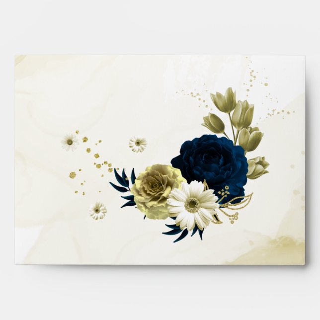 Amazing navy blue ivory gold flowers envelope (Front)