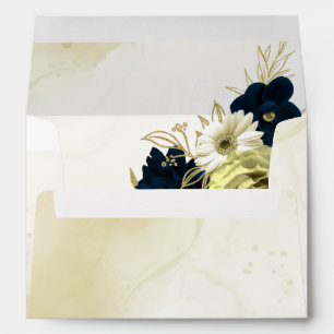 Amazing navy blue ivory gold flowers wedding envelope