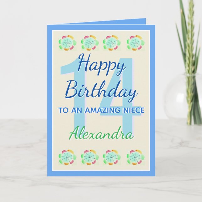 Amazing Niece 14 Modern Keepsake Birthday Card (Front)