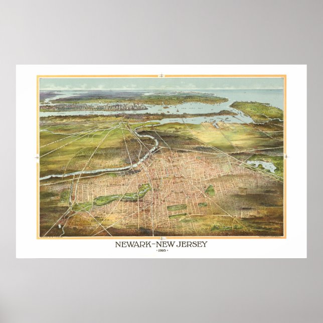 Amazing old map of Newark, New Jersey from 1916 Poster (Front)