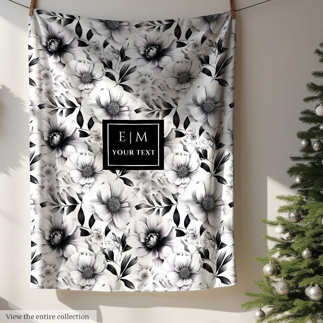 Amazing opulent black and white flowers blanket (Amazing opulent black and white flowers blanket)