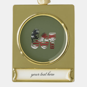 Amazing Patriotic Military Unique Gold Plated Banner Ornament
