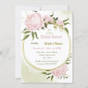 amazing pink flowers gold wreath bridal shower invitation