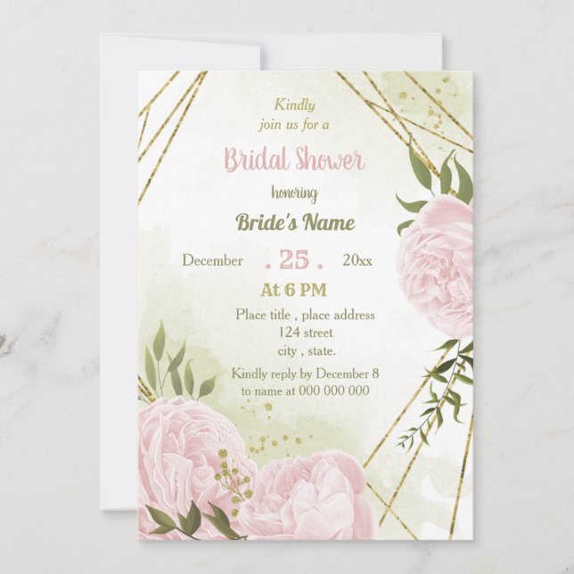  amazing pink flowers greenery bridal shower invitation (Front)