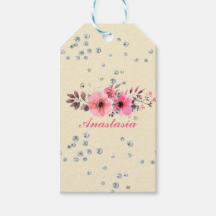 Amazing Pink Flowers with your name Gift Tags