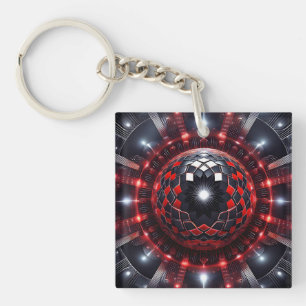 Amazing Red/Black Checkered Mandelbrot Starbursts Key Ring