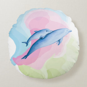 Amazing sea with dolphins round cushion