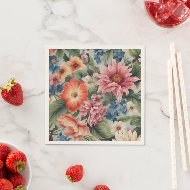 Amazing Sophisticated Colourful Summer Flowers Napkin (Insitu)