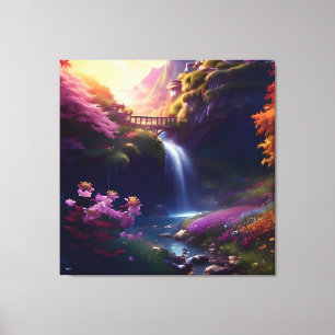 Amazing Splendour Waterfall Autumn Landscape 3 Canvas Print