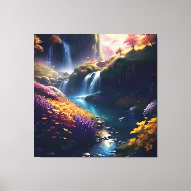 Amazing Splendour Waterfall Autumn Landscape 4 Canvas Print (Front)