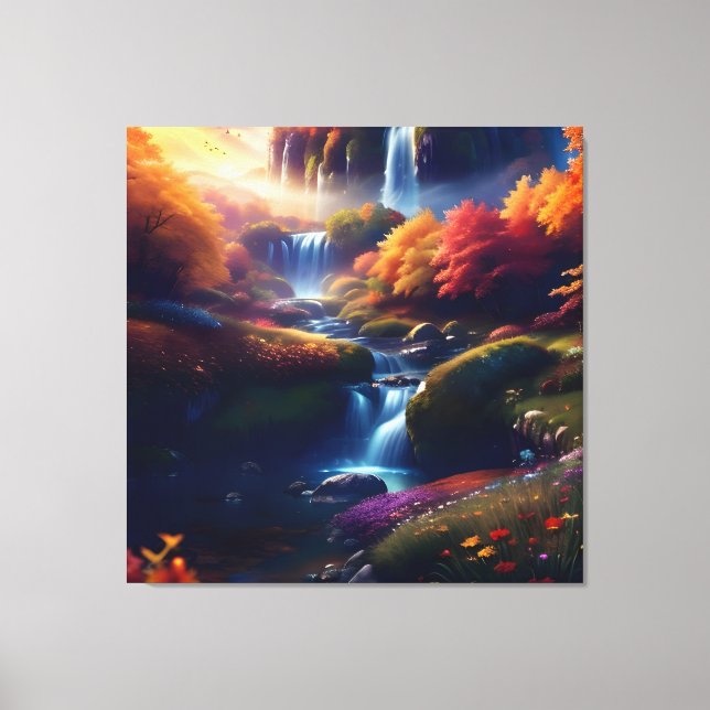 Amazing Splendour Waterfall Autumn Landscape 5 Canvas Print (Front)