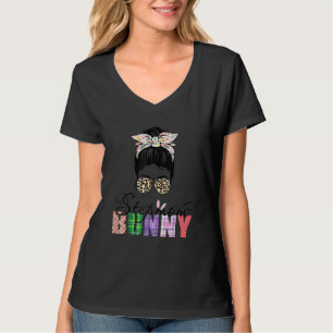 Amazing Stepmom Bunny Messy Bun Leopard Happy East T-Shirt