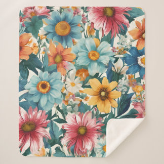 Amazing Summer Cute Colourful Flowers Sherpa Blanket