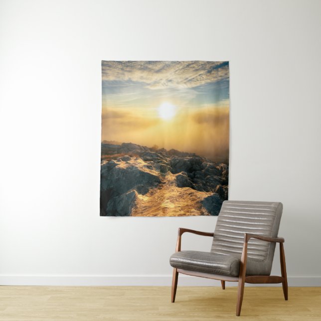 Amazing sunset above clouds and sun lit rocks tapestry (In Situ)