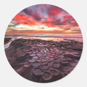 Amazing sunset at the tide pools classic round sticker