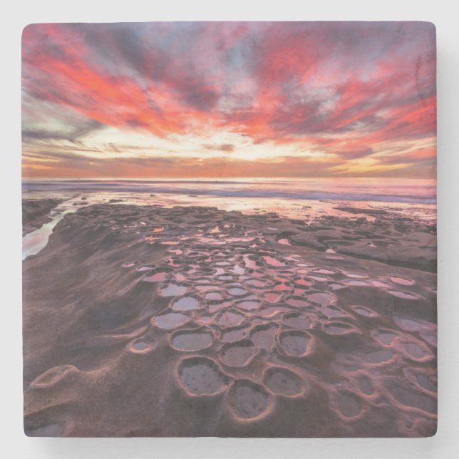 Amazing sunset at the tide pools stone coaster (Front)