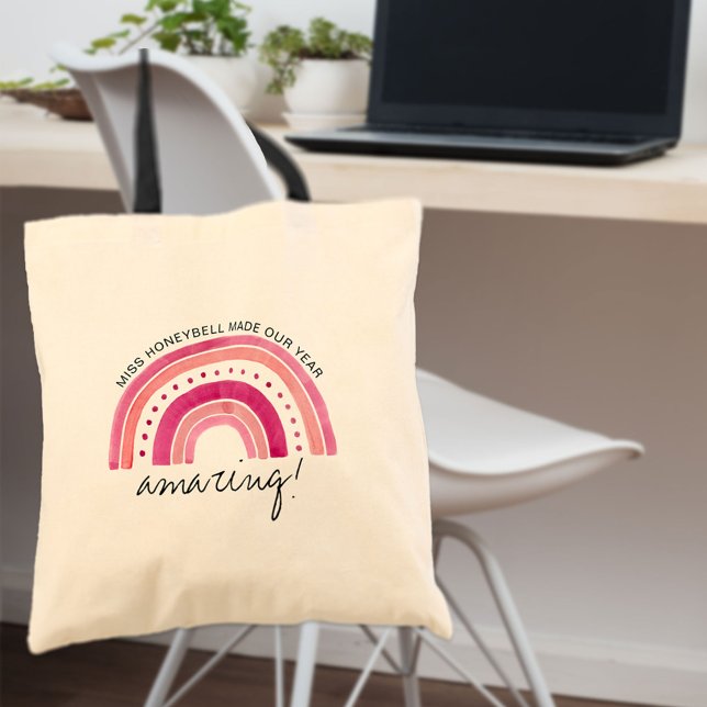 Amazing Teacher Pink Doodle Rainbow Personalised Tote Bag (Creator Uploaded)