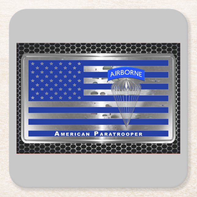 Amazing Tribute American Paratrooper Flag Square Paper Coaster (Front)