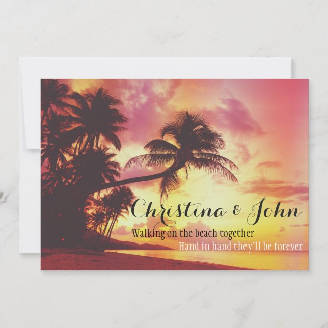 Amazing Tropical Beach Sunset Palm Trees Wedding Invitation (Front)