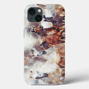 Amazing white and bay horses in a gallop iPhone 13 case