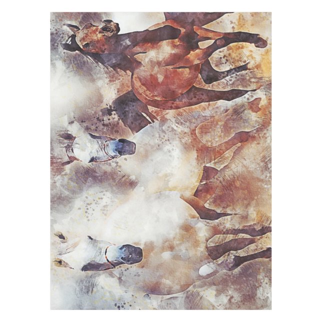 Amazing white and bay horses in a gallop tablecloth (Front)
