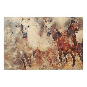 Amazing white and bay horses in a gallop wood wall art