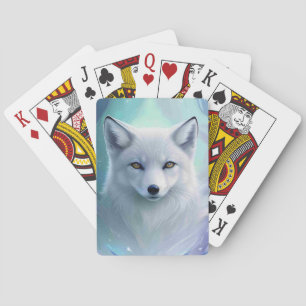 Amazing White Snow Fox on Icy Land Playing Cards