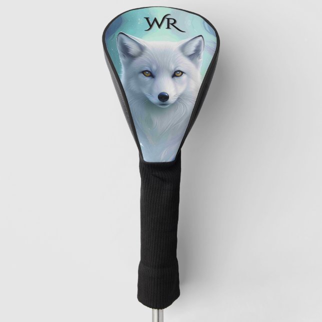 Amazing White Snow Fox Personal Monogram Golf Head Cover (Front)